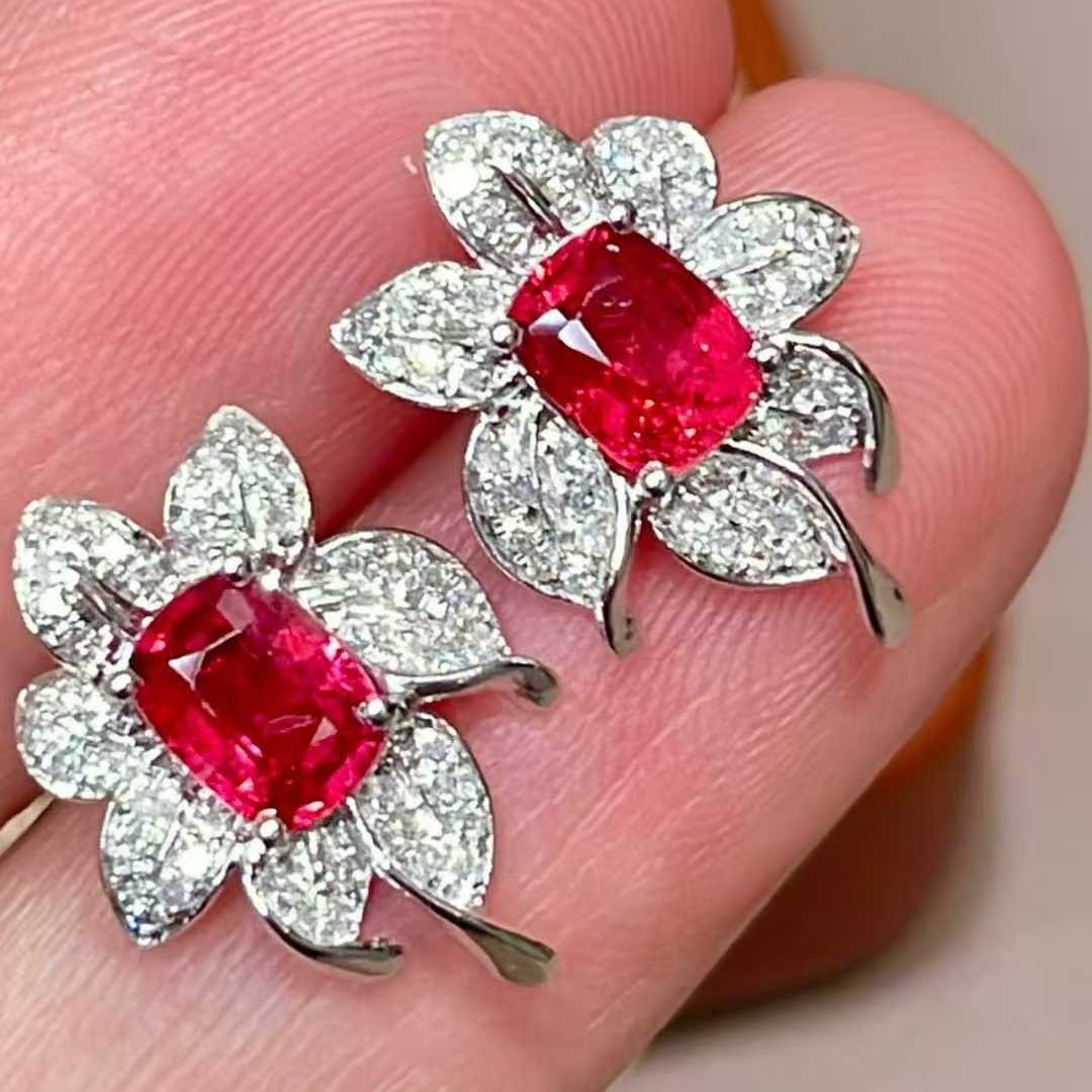 14k Gold 0.9 Ct Natural Spinel & Diamond Earrings - 2