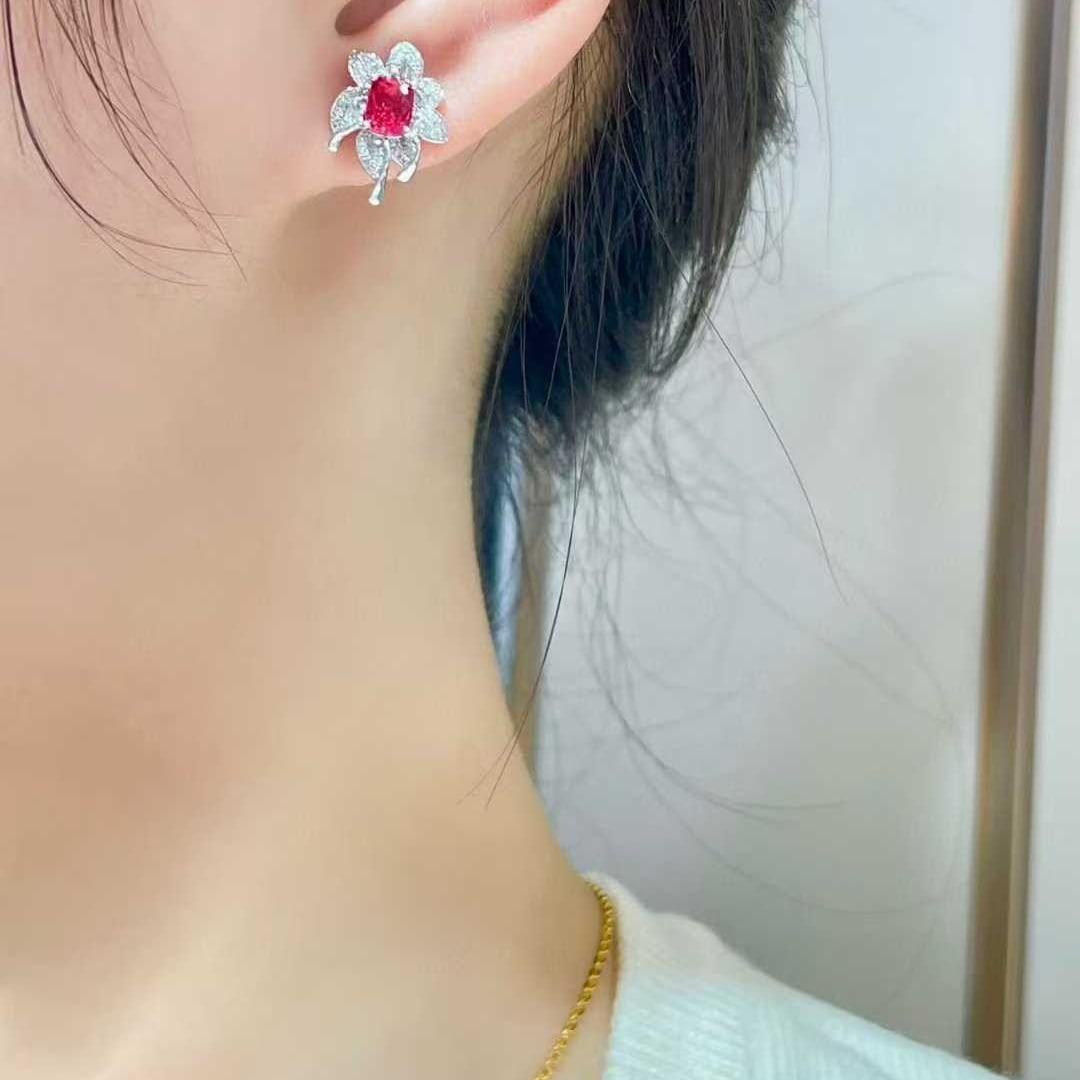 14k Gold 0.9 Ct Natural Spinel & Diamond Earrings - 3