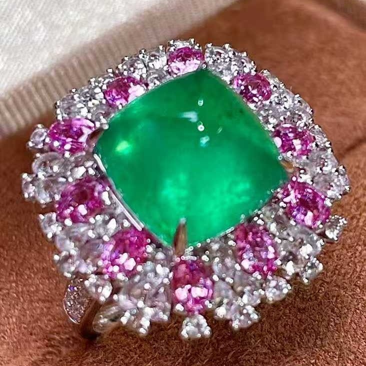 14k Gold 8.26 Ctw Natural Emerald & Sapphire Ring - 2