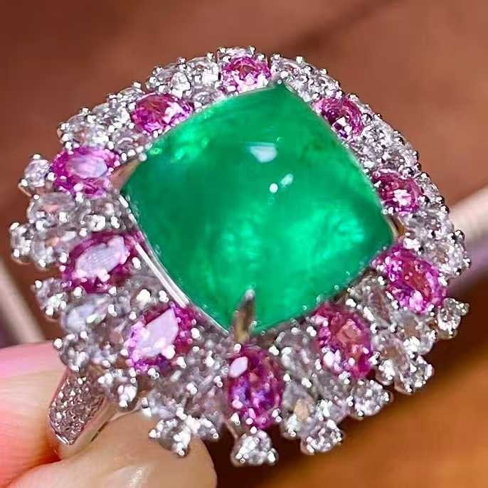 14k Gold 8.26 Ctw Natural Emerald & Sapphire Ring - 3