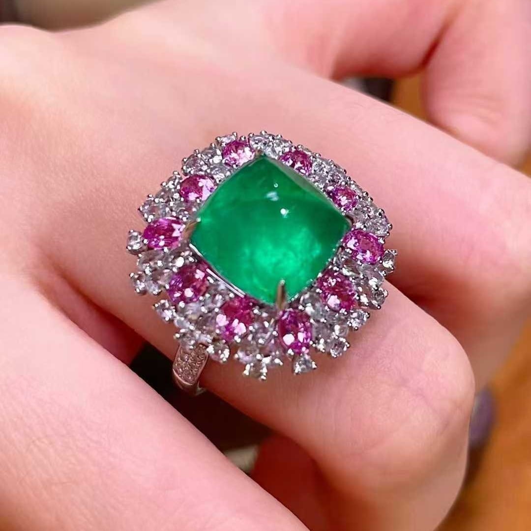 14k Gold 8.26 Ctw Natural Emerald & Sapphire Ring - 4