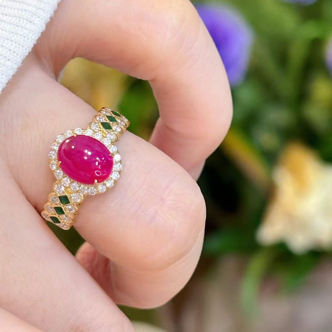 14k Gold 2.2 Ct Natural Ruby & Diamond & Emerald Ring - 3