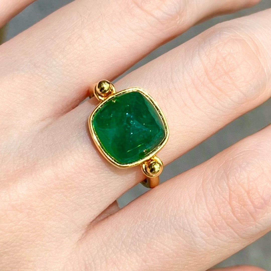 14k Gold 6.51 Ct Natural Emerald Ring - 7