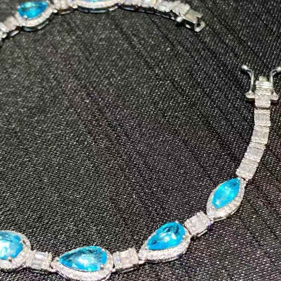 14k Gold 3.1 Ct Natural Paraiba Tourmaline & Diamond Bracelet - 2