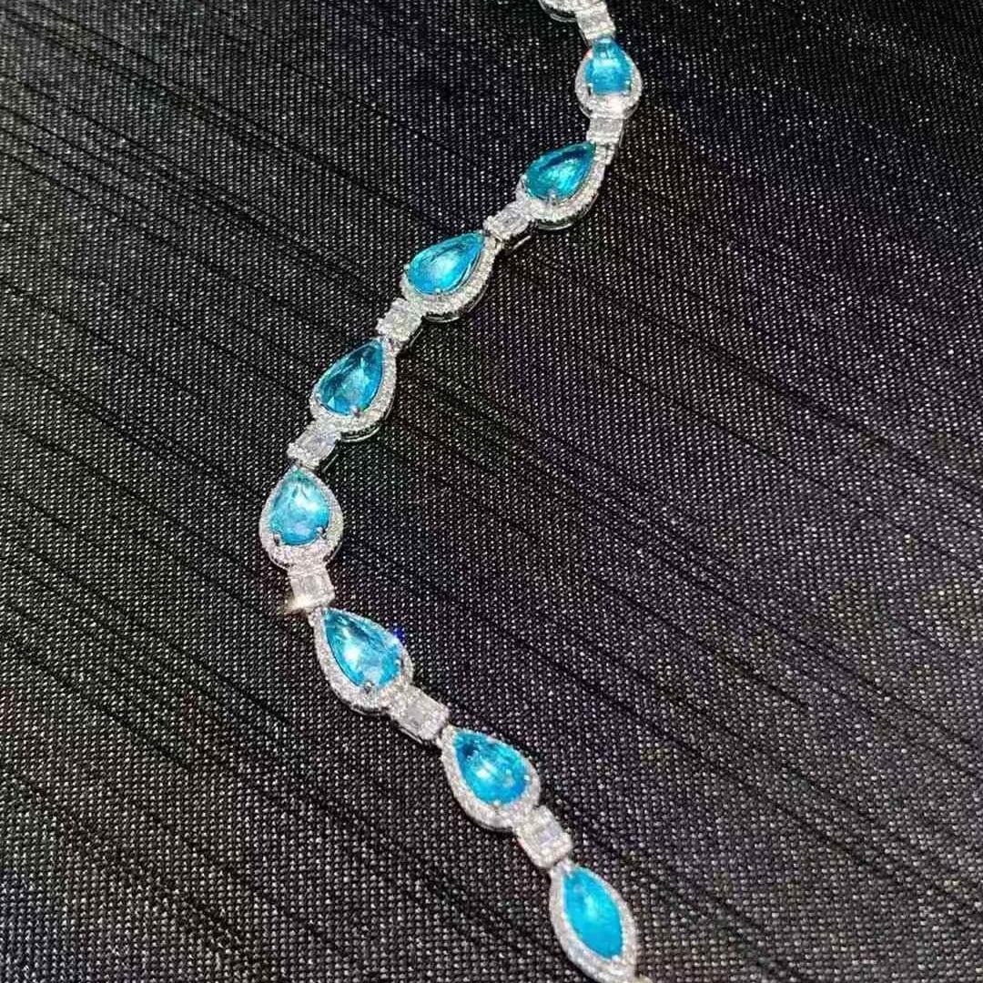 14k Gold 3.1 Ct Natural Paraiba Tourmaline & Diamond Bracelet - 3