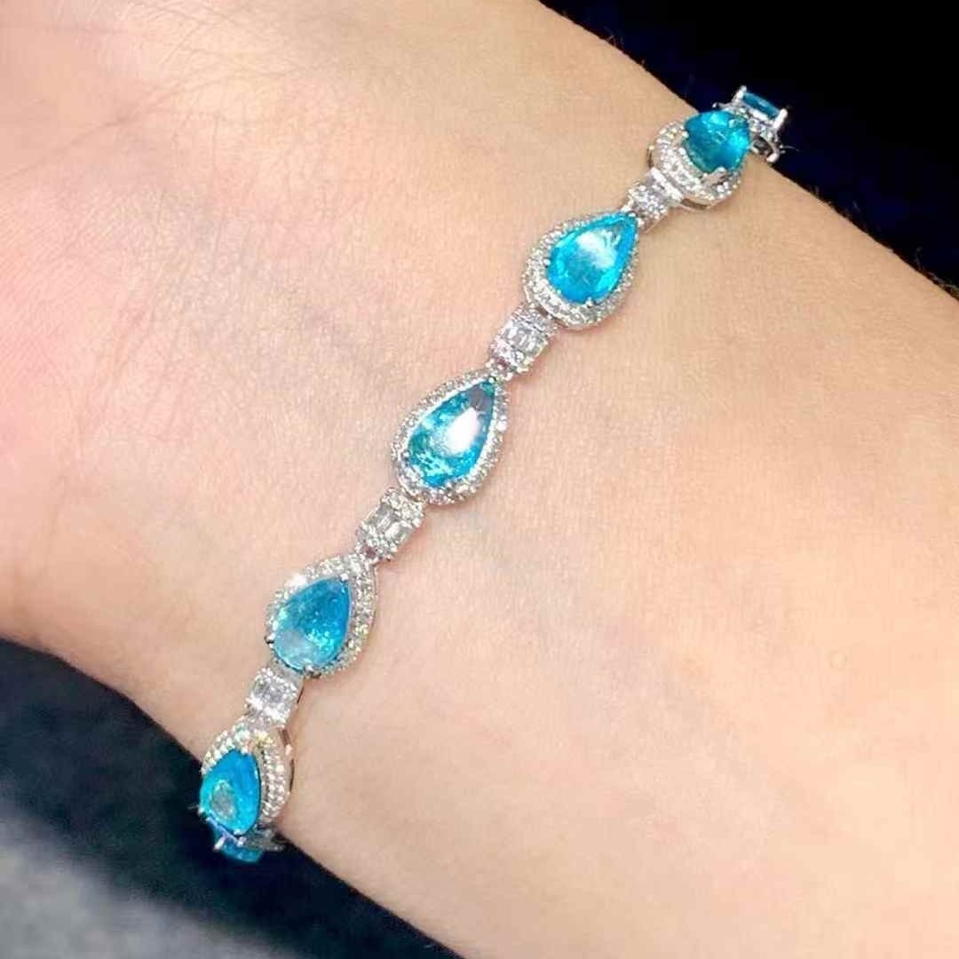 14k Gold 3.1 Ct Natural Paraiba Tourmaline & Diamond Bracelet - 4