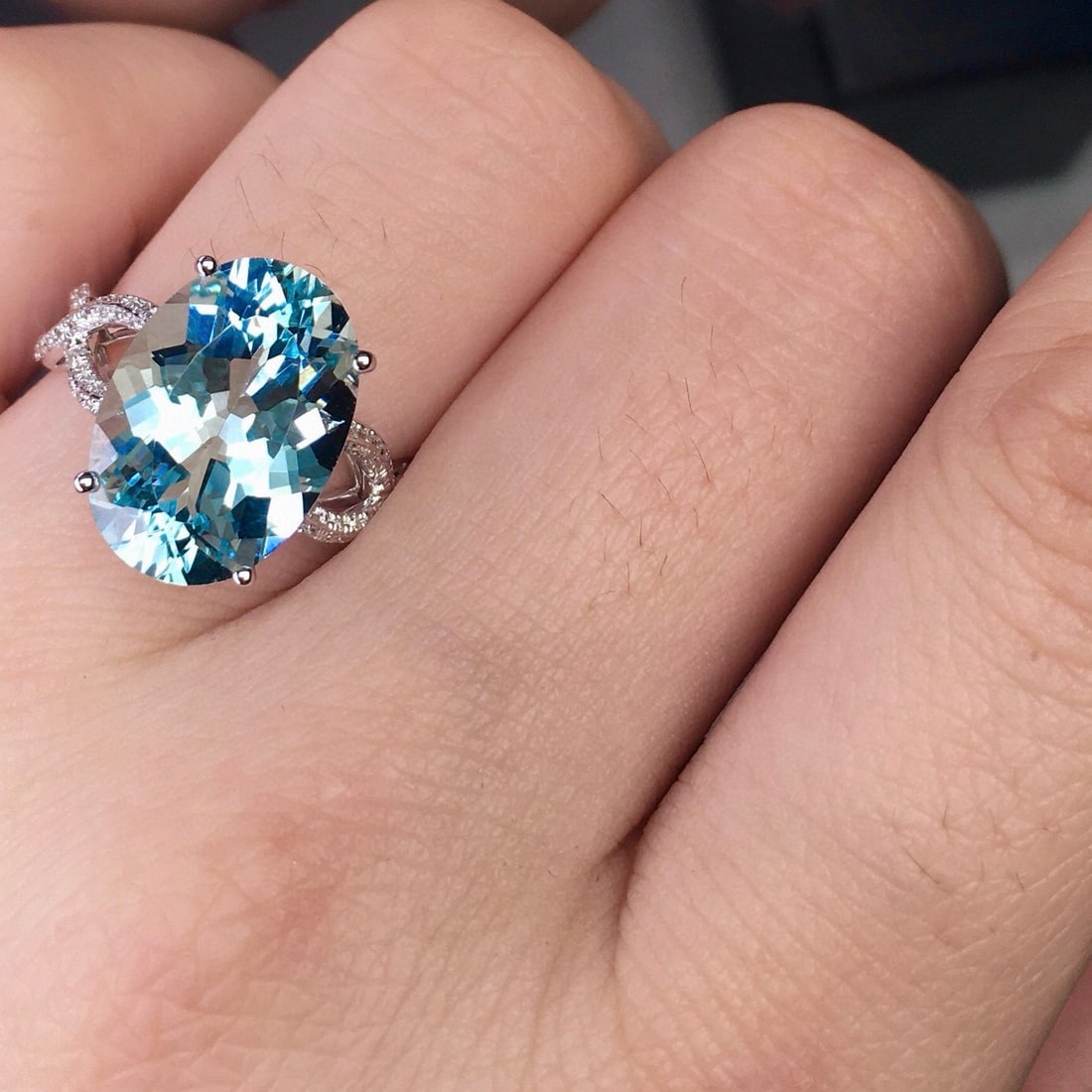 14k Gold 6.82 Ct Natural Aquamarine & Diamond Ring - 8