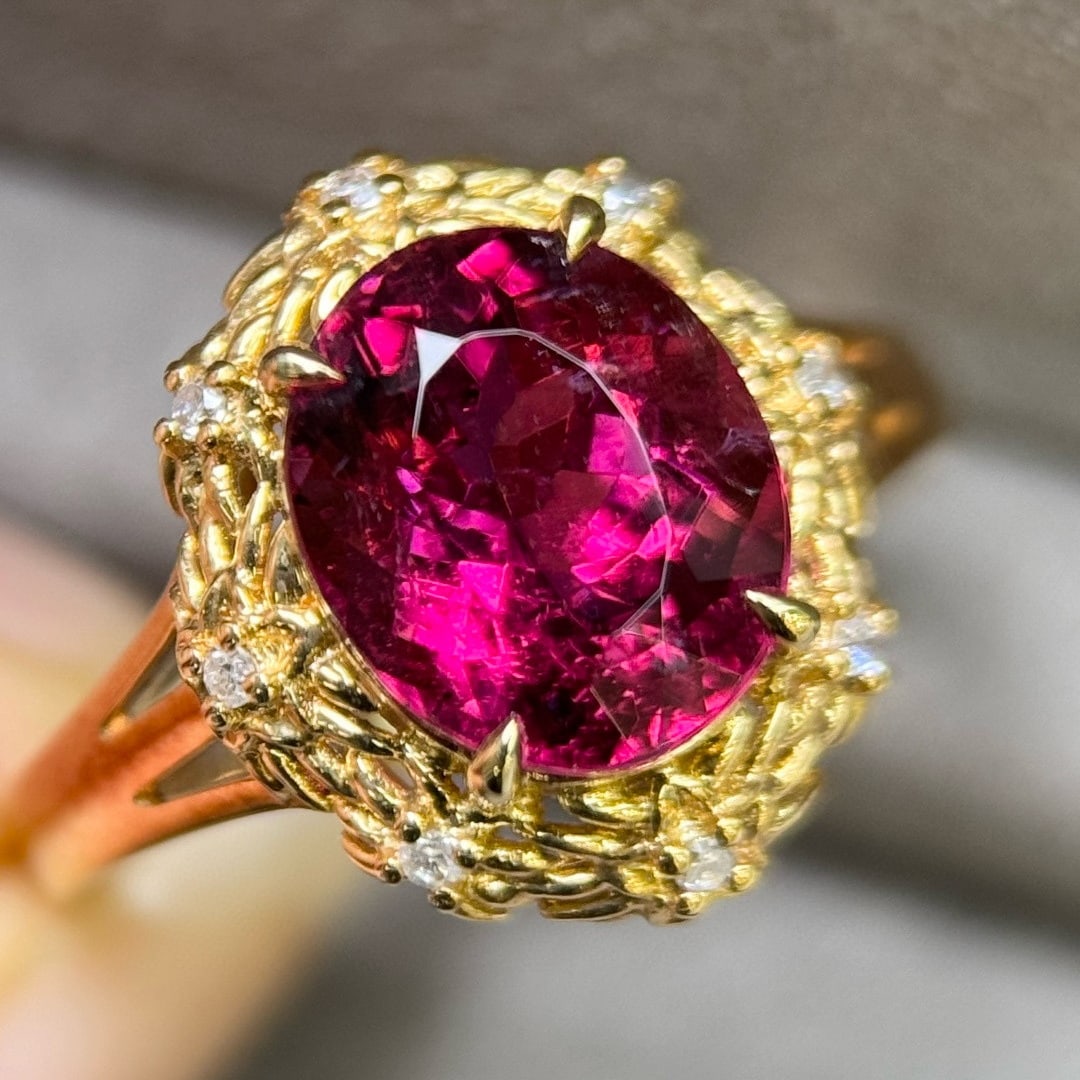 14k Gold 3.47 Ctw Natural Tourmaline & Diamond Ring - 2