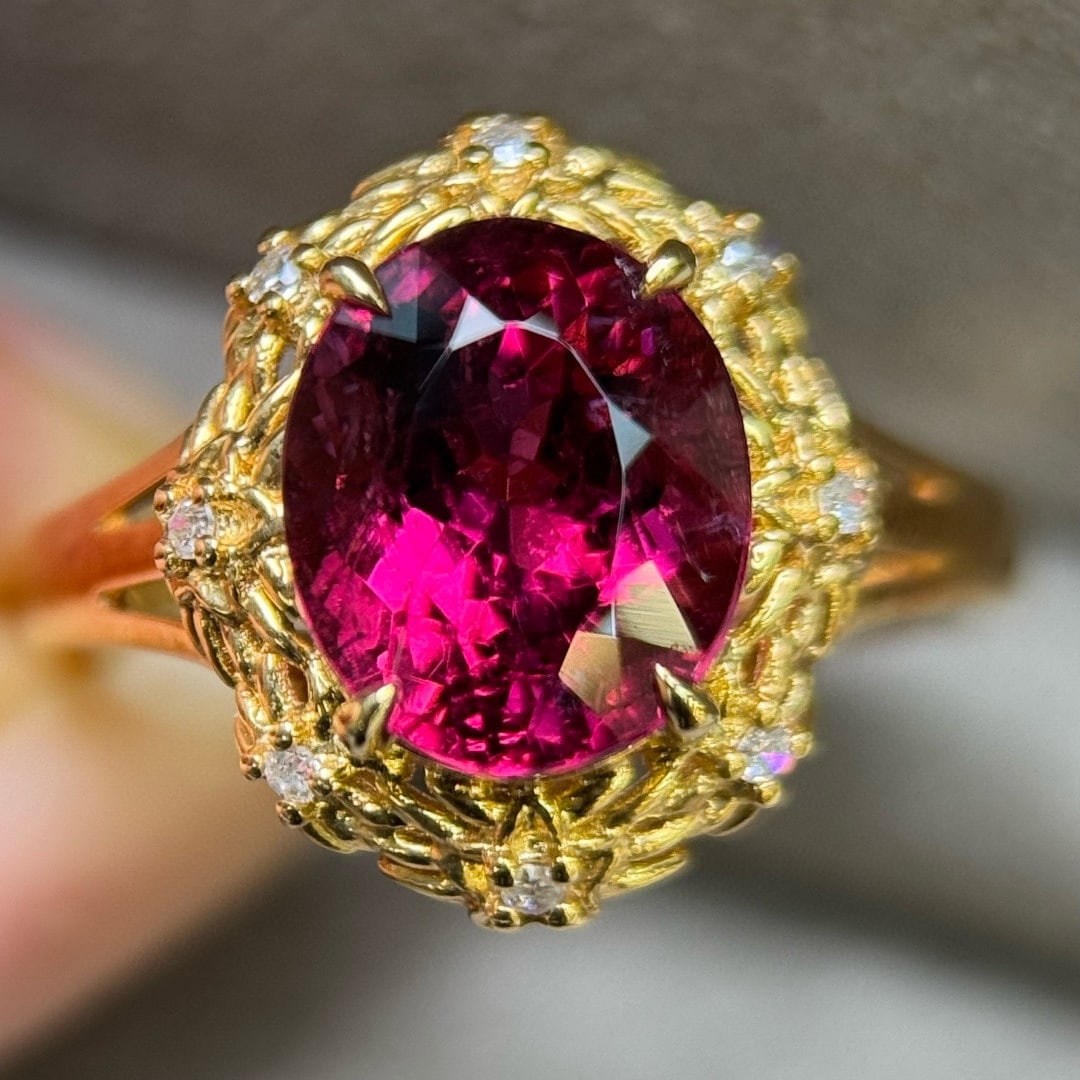 14k Gold 3.47 Ctw Natural Tourmaline & Diamond Ring - 3