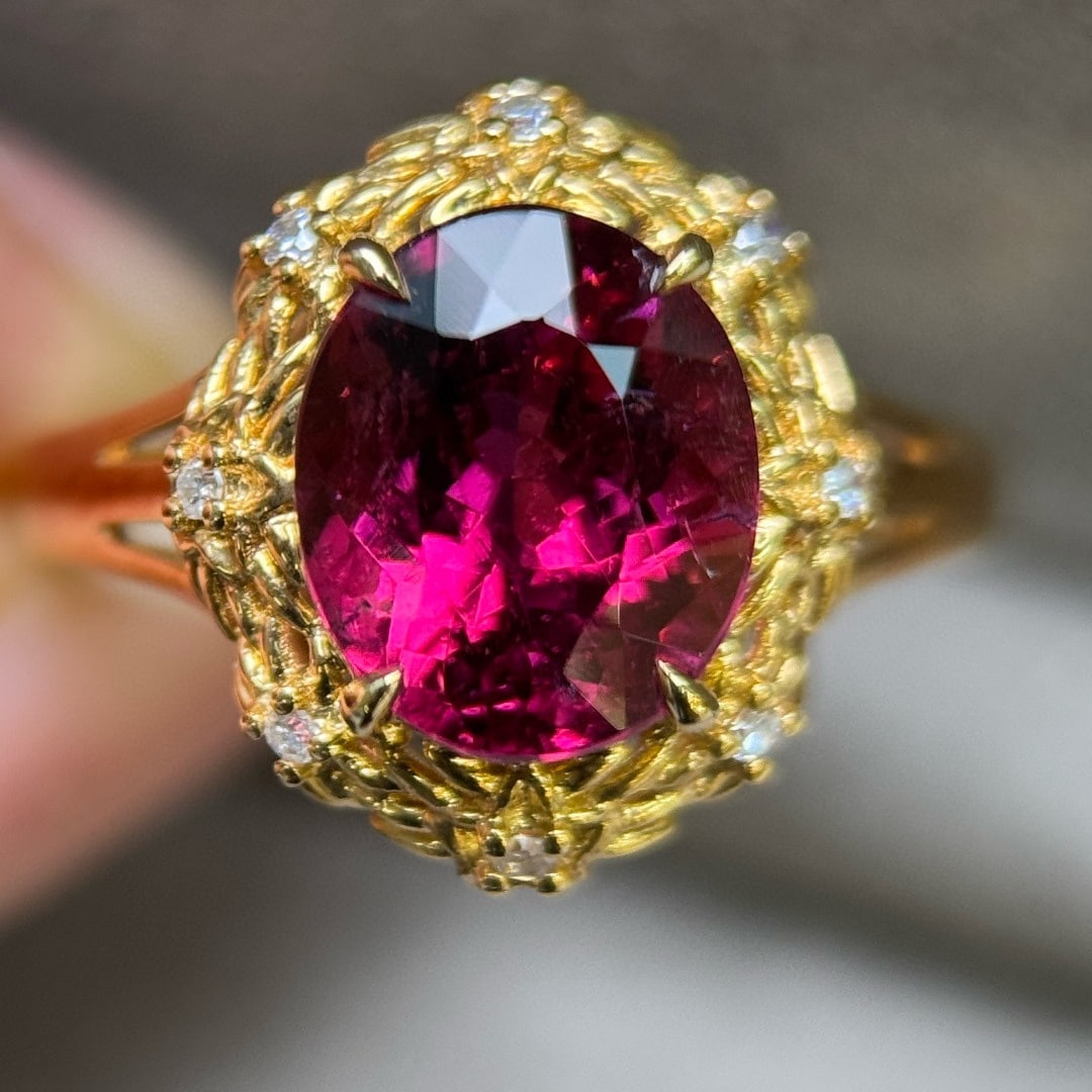 14k Gold 3.47 Ctw Natural Tourmaline & Diamond Ring - 4