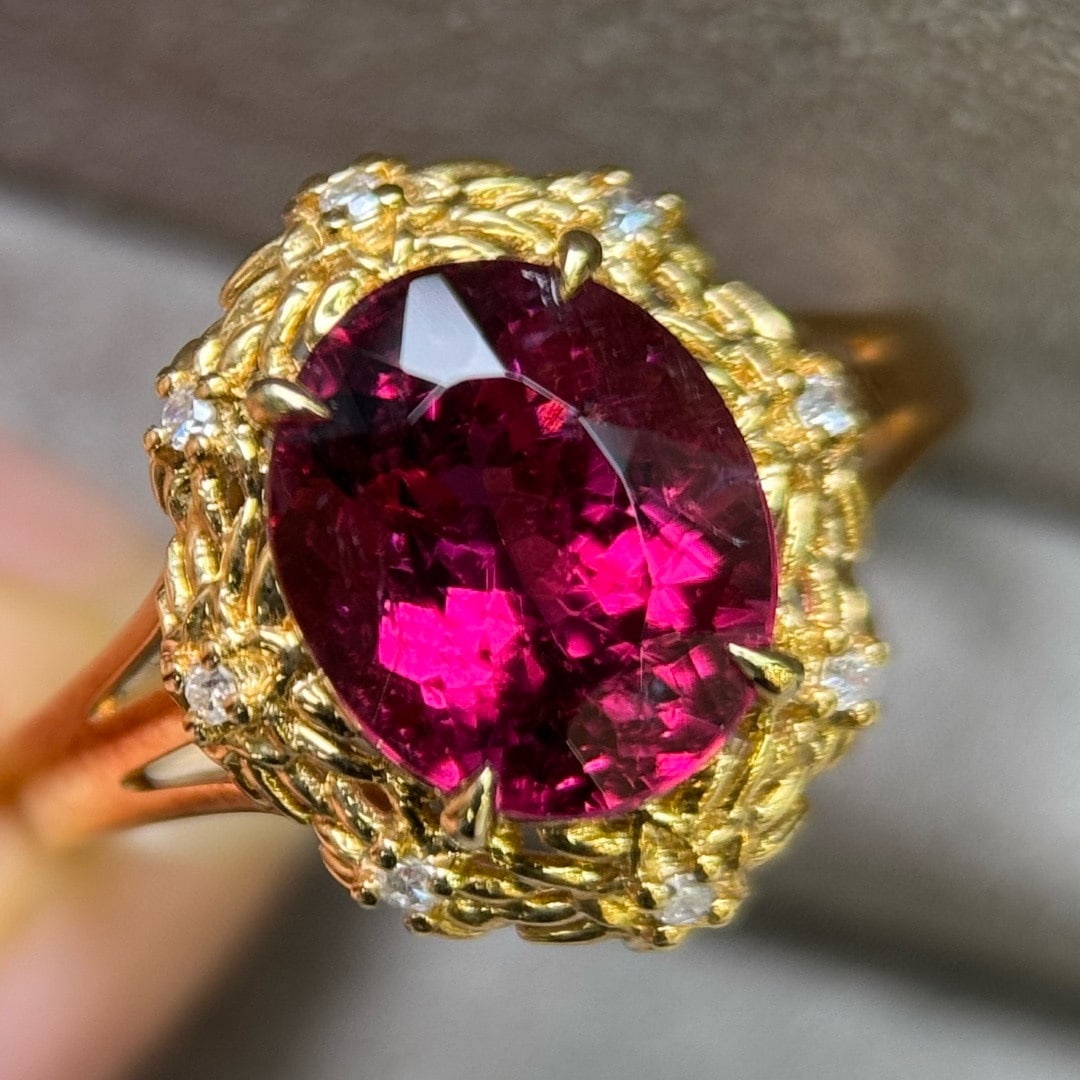 14k Gold 3.47 Ctw Natural Tourmaline & Diamond Ring - 5