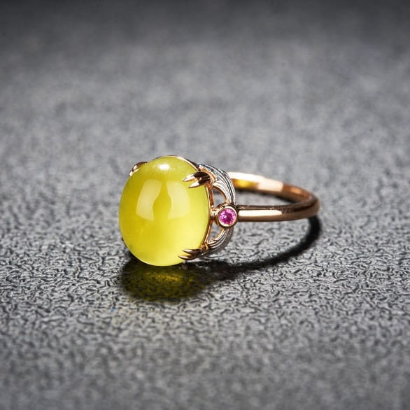14k Gold 5.42 Ct Natural Prehnite & Ruby Ring - 4