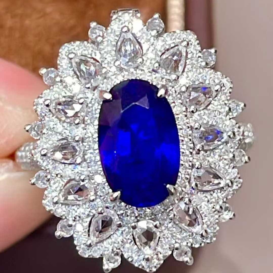 14k Gold 2.36 Ct Natural Sapphire & Diamond & Sapphire Ring/pendant( Without Chain ) - 2