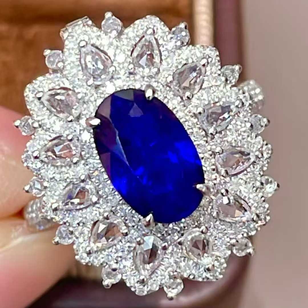 14k Gold 2.36 Ct Natural Sapphire & Diamond & Sapphire Ring/pendant( Without Chain ) - 3