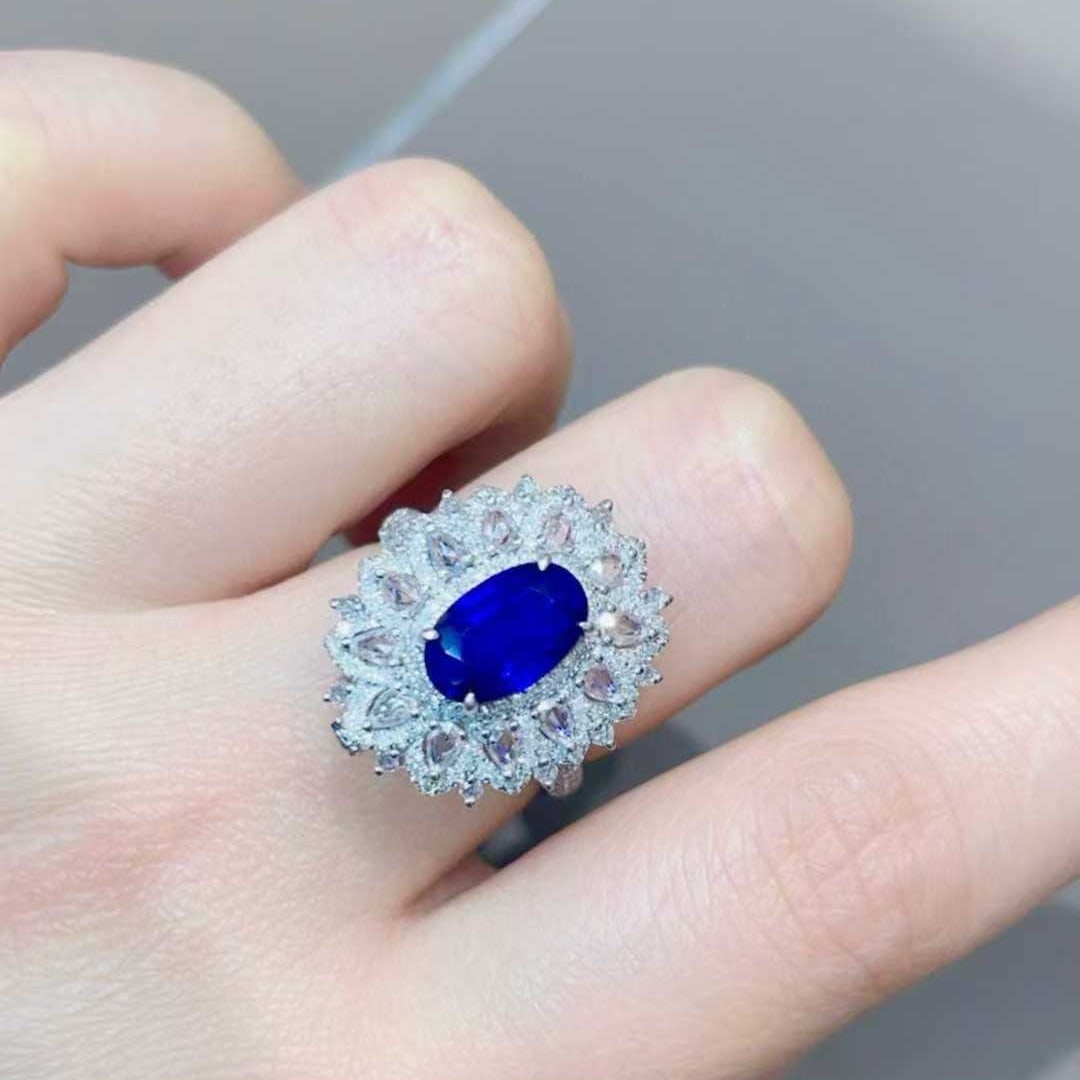 14k Gold 2.36 Ct Natural Sapphire & Diamond & Sapphire Ring/pendant( Without Chain ) - 6