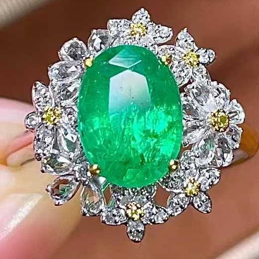 14k Gold 2.38 Ctw Vivid Green Natural Emerald & Sapphire Ring - 2