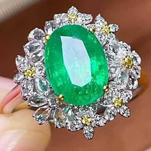 14k Gold 2.38 Ctw Vivid Green Natural Emerald & Sapphire Ring - 3