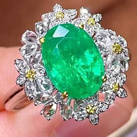 14k Gold 2.38 Ctw Vivid Green Natural Emerald & Sapphire Ring - 4