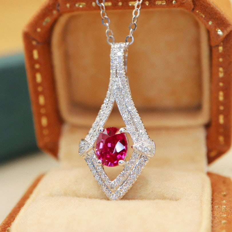 14k Gold 0.91 Ctw Natural Ruby & Diamond Pendant( Without Chain ) - 2