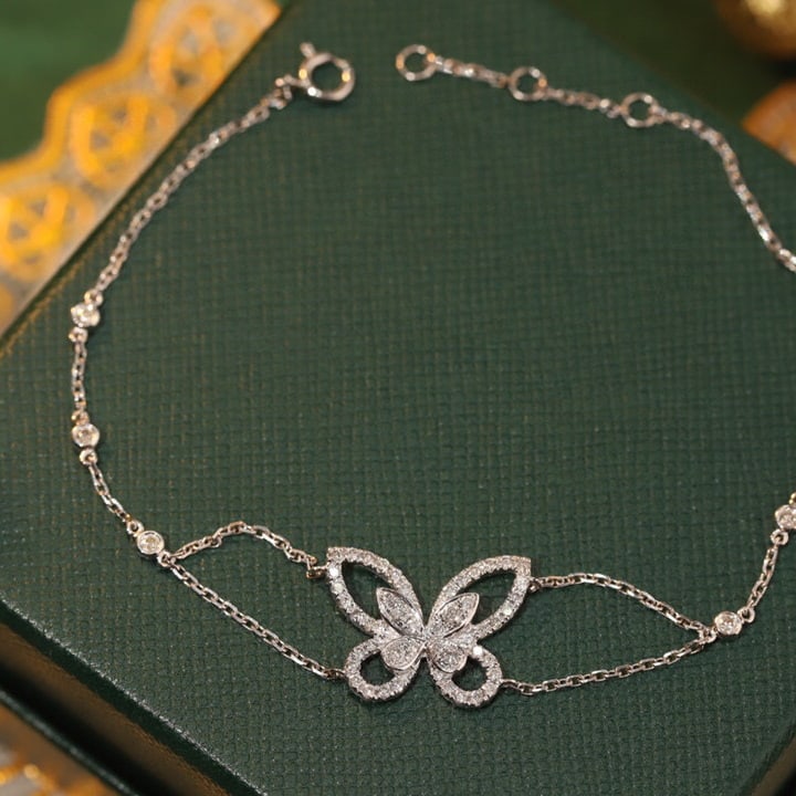 14k Gold 0.48 Ct Natural H Diamond & Butterfly Bracelet - 3