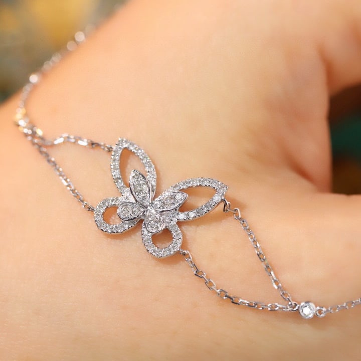 14k Gold 0.48 Ct Natural H Diamond & Butterfly Bracelet - 6