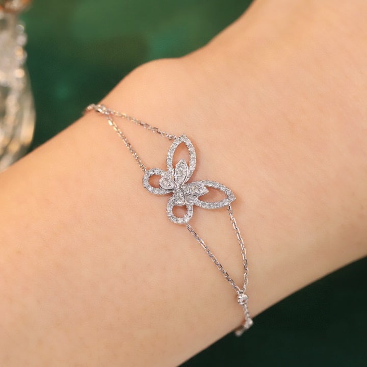 14k Gold 0.48 Ct Natural H Diamond & Butterfly Bracelet - 8