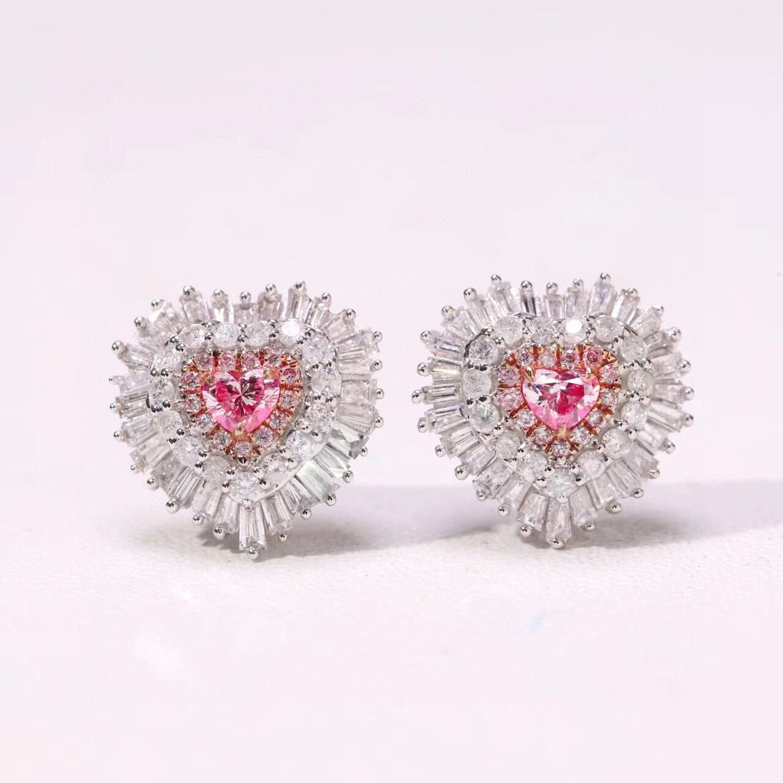 14k Gold 0.90 Ctw Natural Pink Diamond & Diamond Earrings - 2