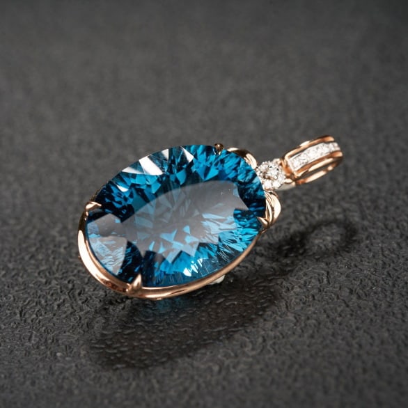 14k Gold 21.68 Ct Natural Topaz & Diamond Pendant( Without Chain ) - 6