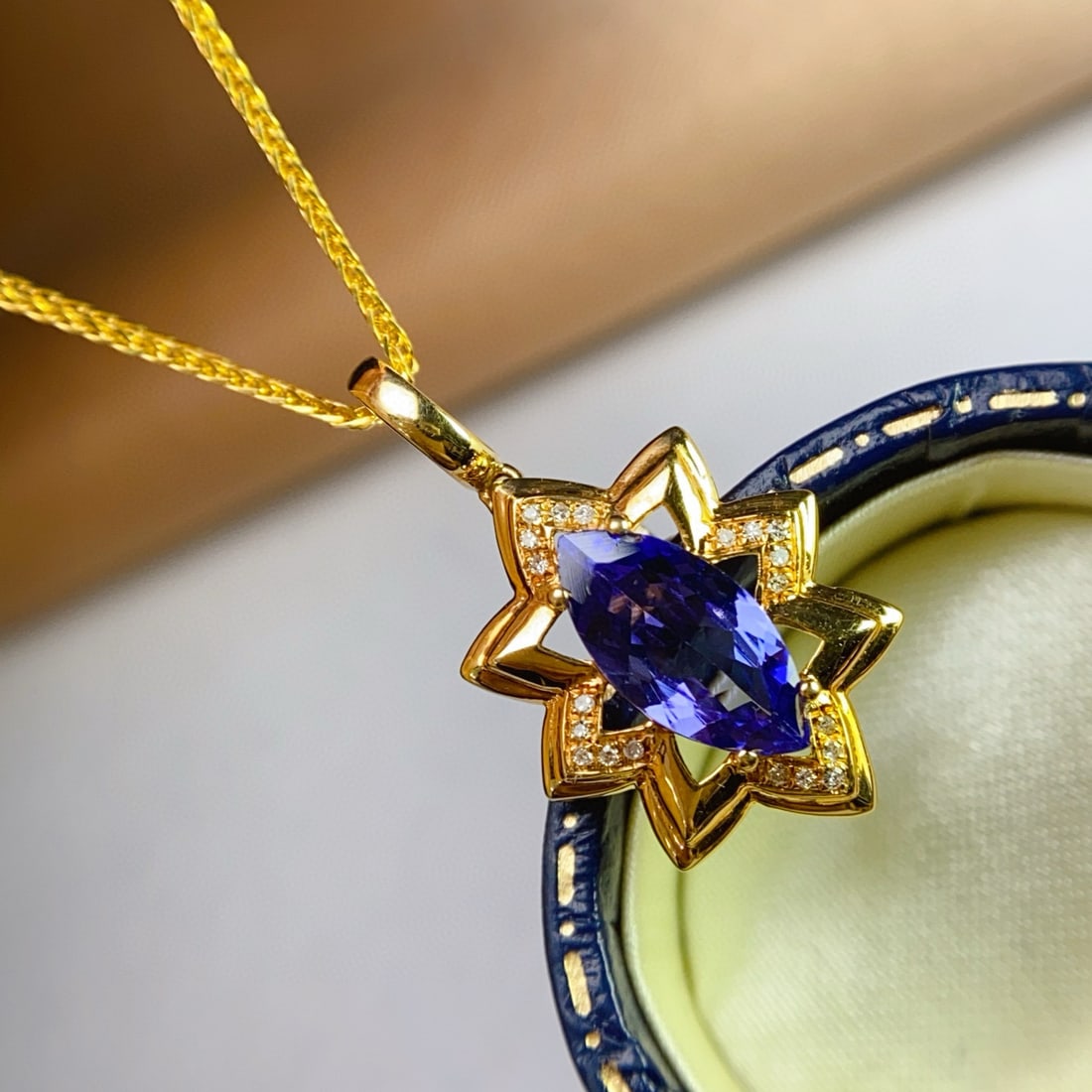 14k Gold 1.15 Ct Natural Tanzanite & Diamond Pendant( Without Chain ) - 2