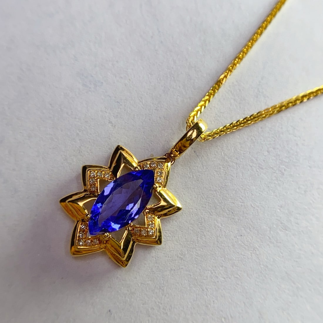14k Gold 1.15 Ct Natural Tanzanite & Diamond Pendant( Without Chain ) - 4