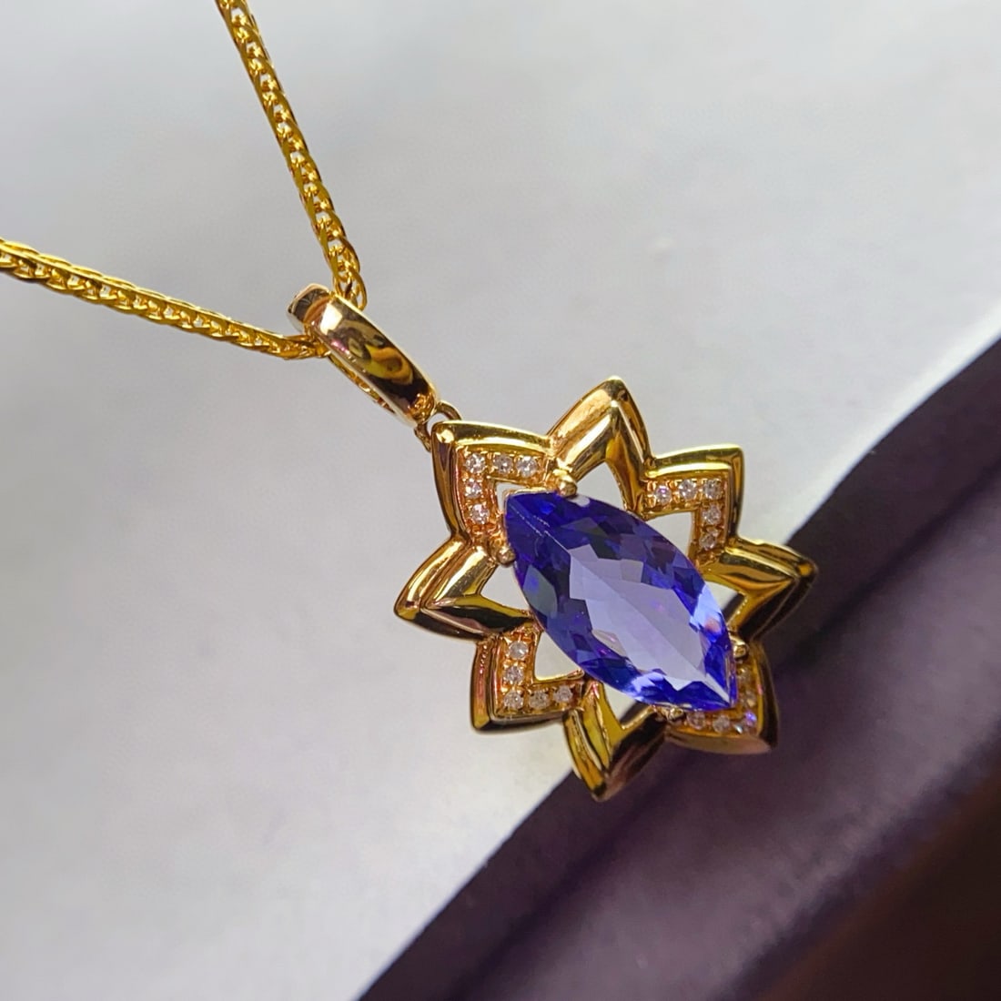 14k Gold 1.15 Ct Natural Tanzanite & Diamond Pendant( Without Chain ) - 5