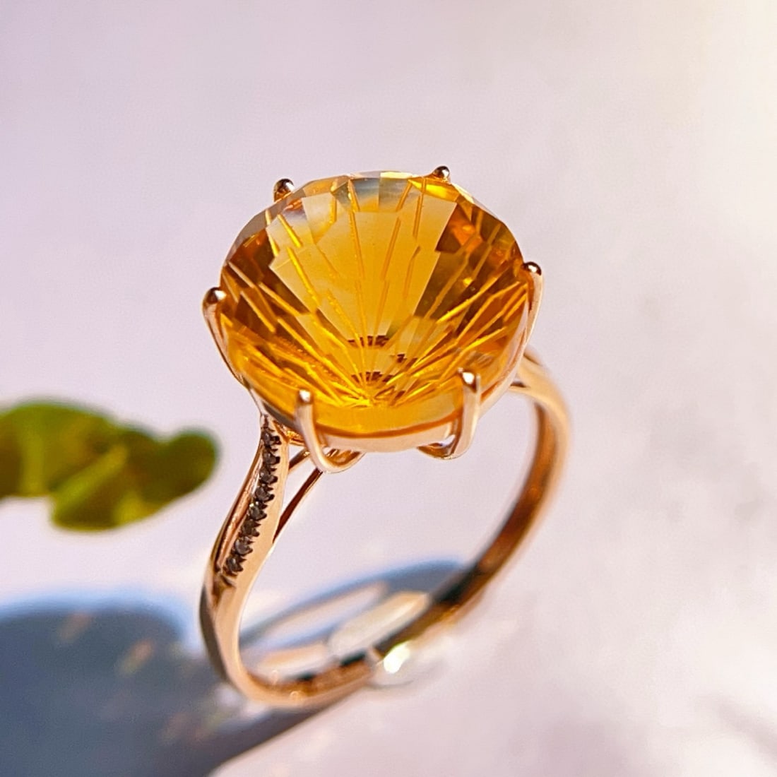 14k Gold 7.35 Ctw Natural Citrine & Diamond Ring - 5