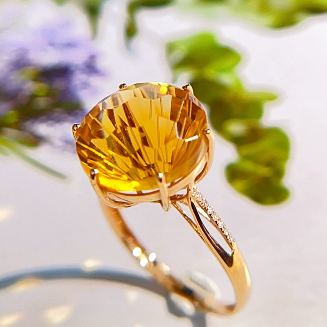 14k Gold 7.35 Ctw Natural Citrine & Diamond Ring - 6