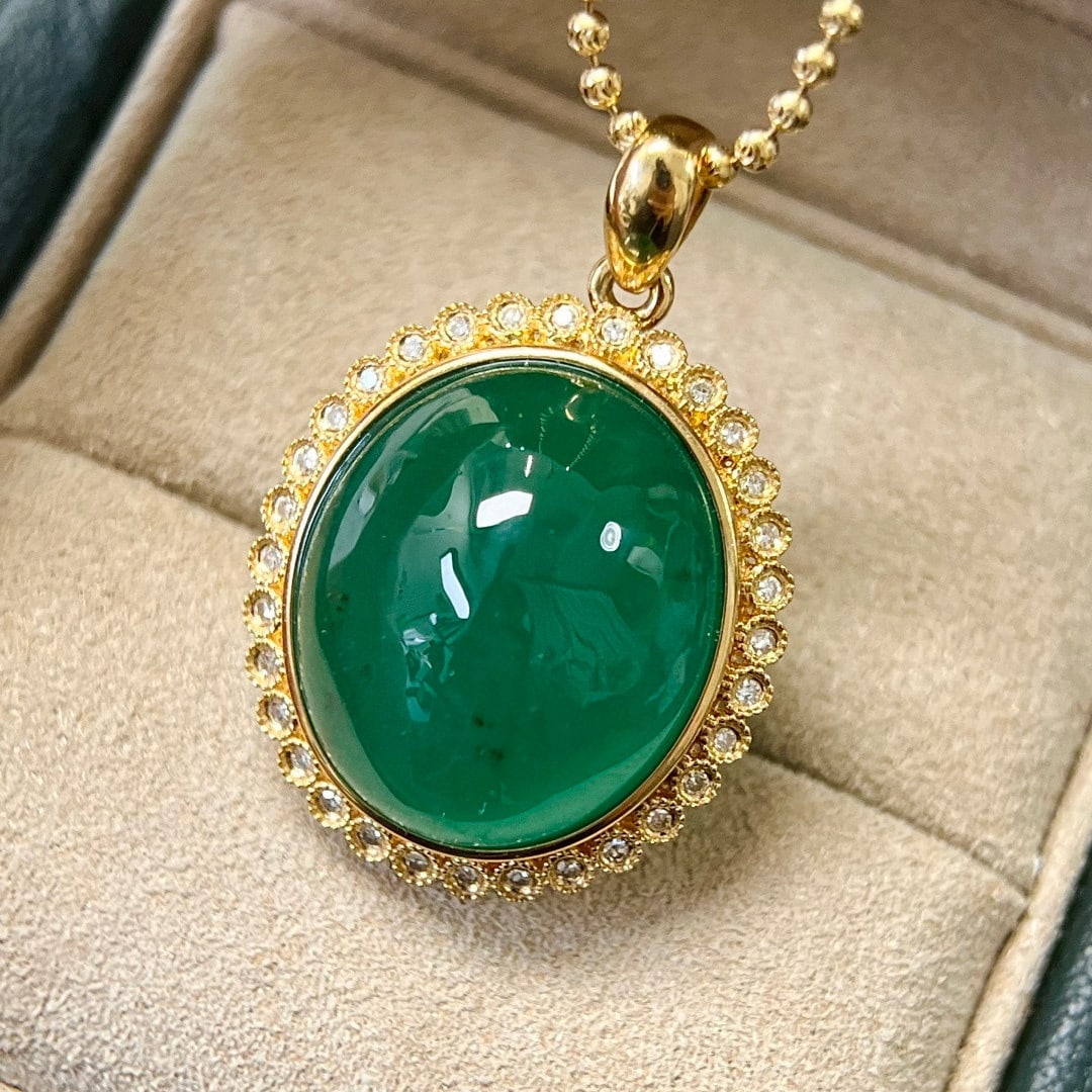14k Gold 17.72 Ctw Natural Emerald & Diamond Pendant( Without Chain ) - 3