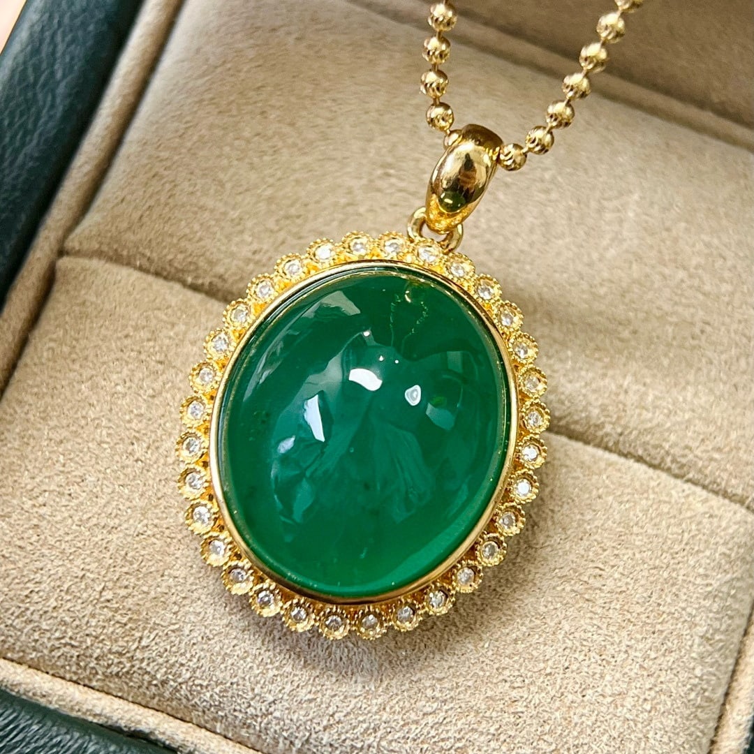 14k Gold 17.72 Ctw Natural Emerald & Diamond Pendant( Without Chain ) - 4