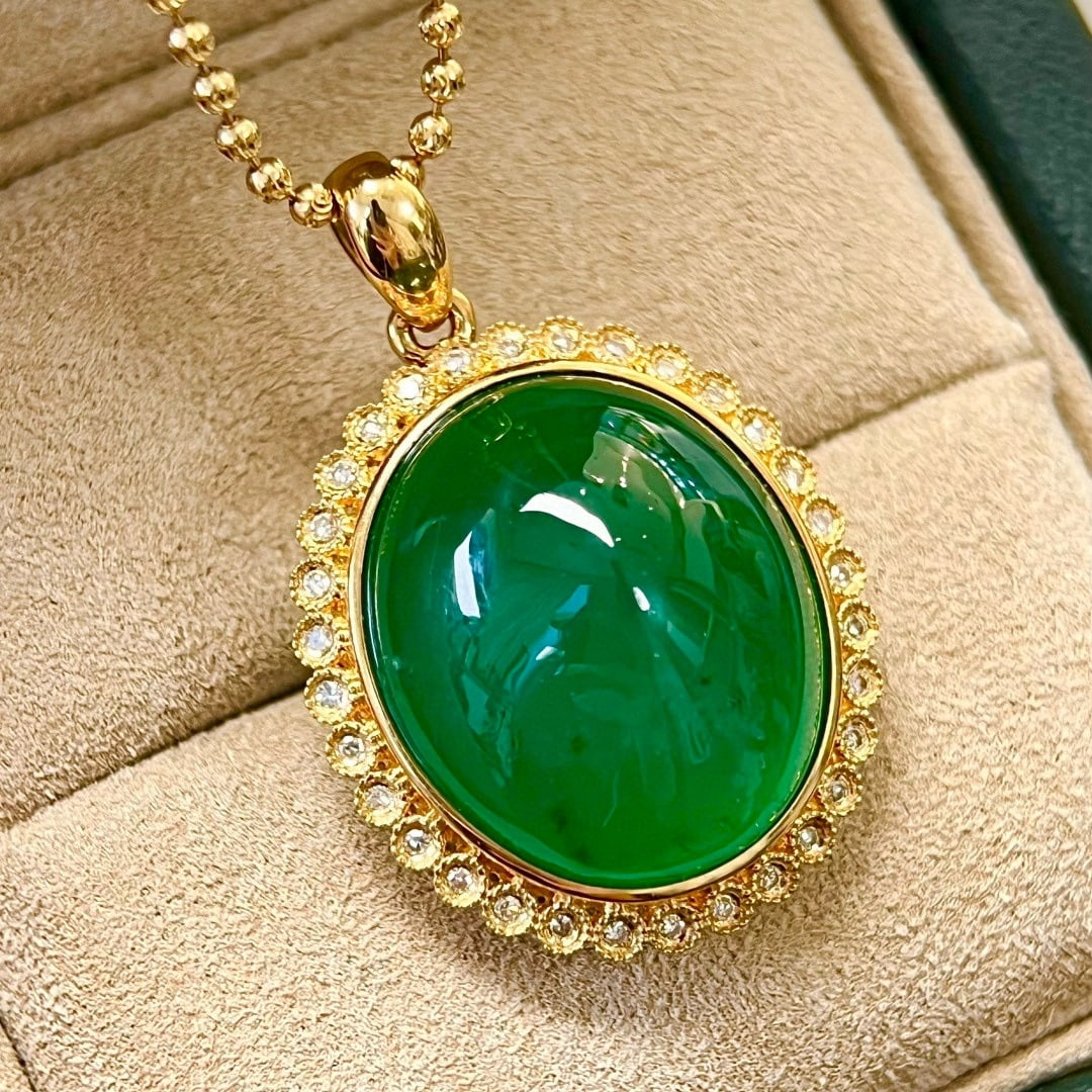 14k Gold 17.72 Ctw Natural Emerald & Diamond Pendant( Without Chain ) - 6
