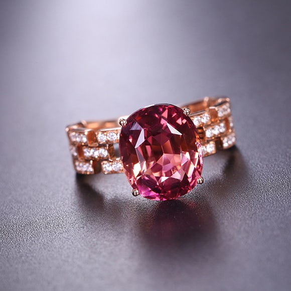 14k Gold 4.93 Ctw Natural Tourmaline & Diamond Ring - 5