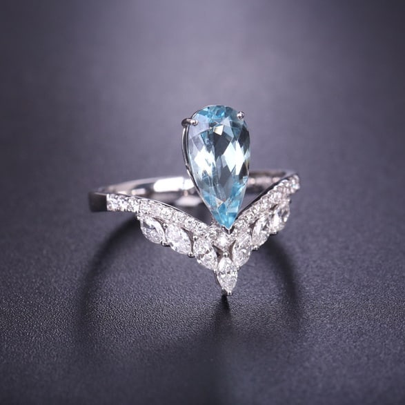 14k Gold 1.86 Ctw Natural Aquamarine & Diamond Ring - 2