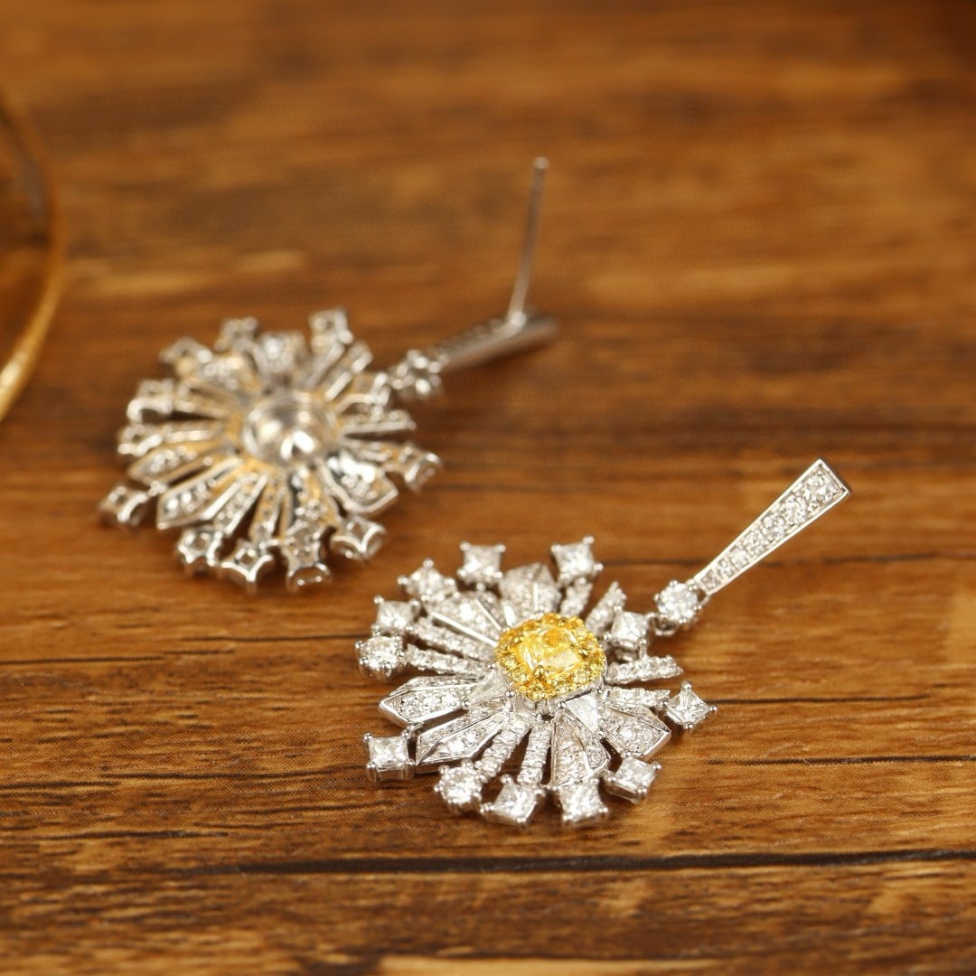 14k Gold 2.45 Ctw Natural Yellow Diamond & Diamond Earrings - 2