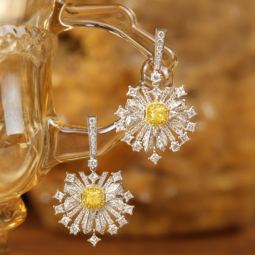 14k Gold 2.45 Ctw Natural Yellow Diamond & Diamond Earrings - 3