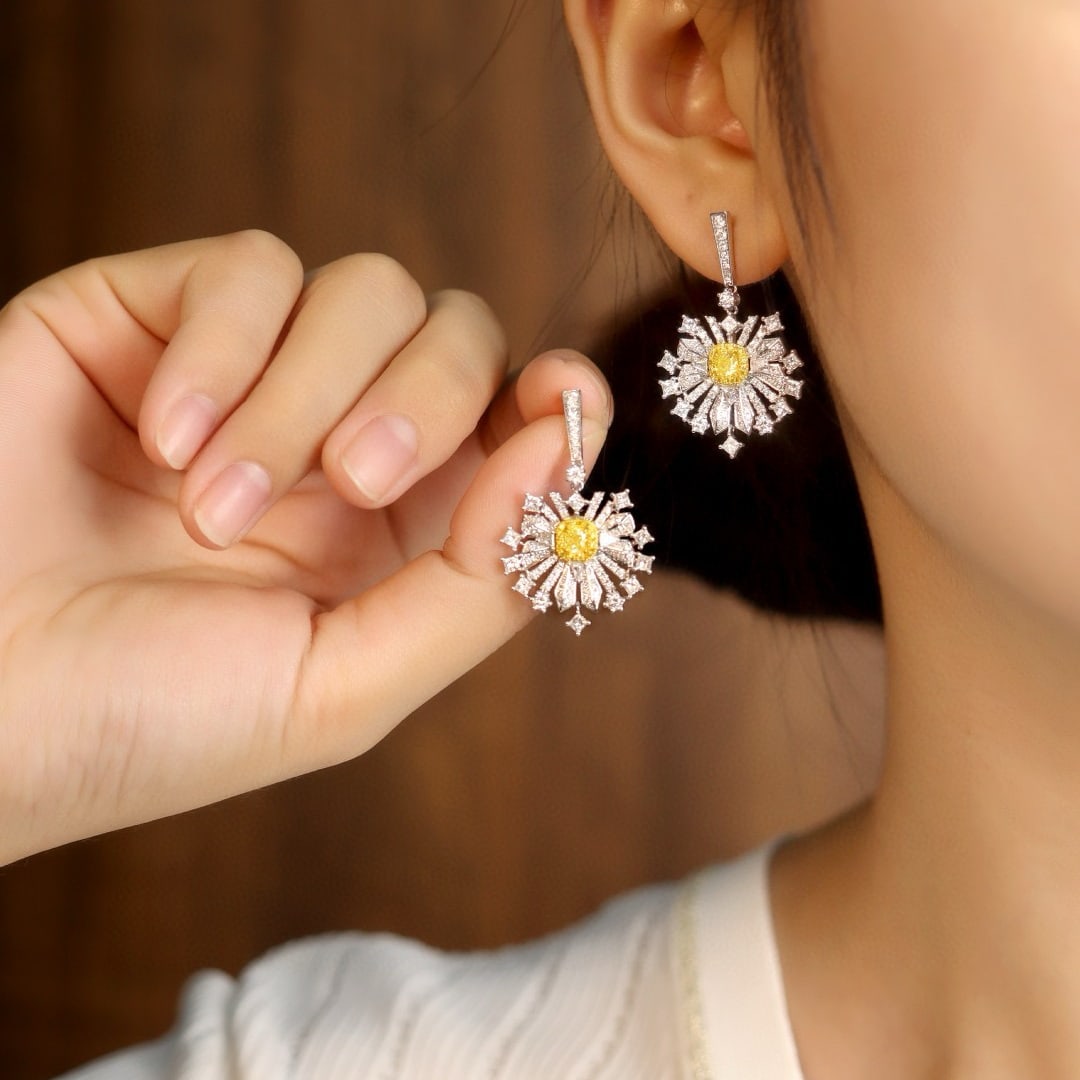 14k Gold 2.45 Ctw Natural Yellow Diamond & Diamond Earrings - 5