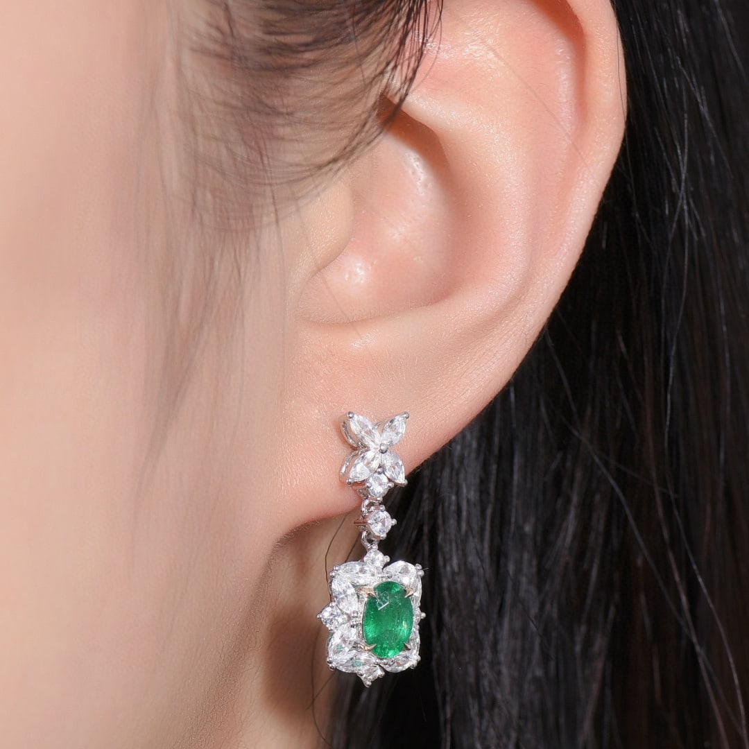 14k Gold 3.93 Ctw Vivid Green Natural Emerald & Sapphire Earrings - 5