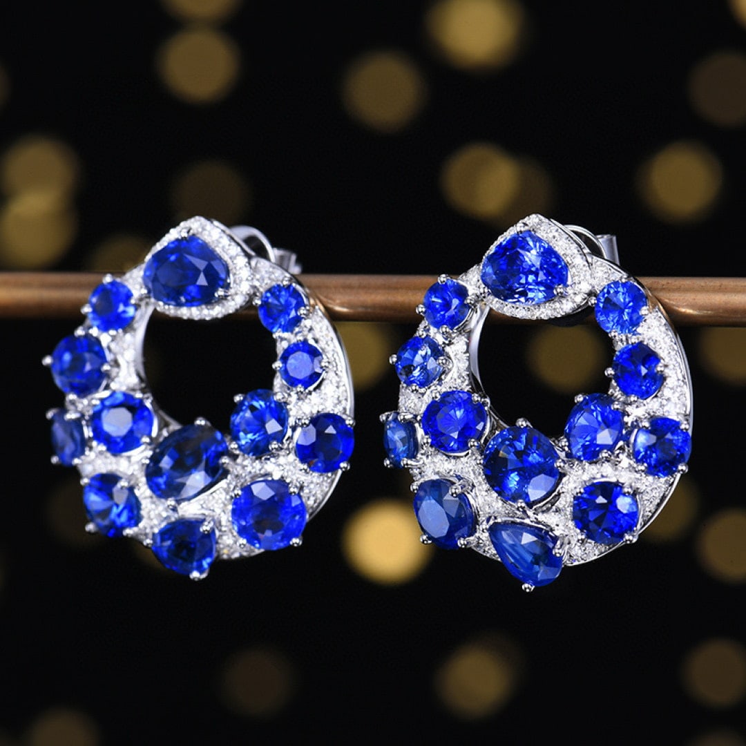 14k Gold 9.5 Ctw Natural Sapphire & Diamond Earrings - 2