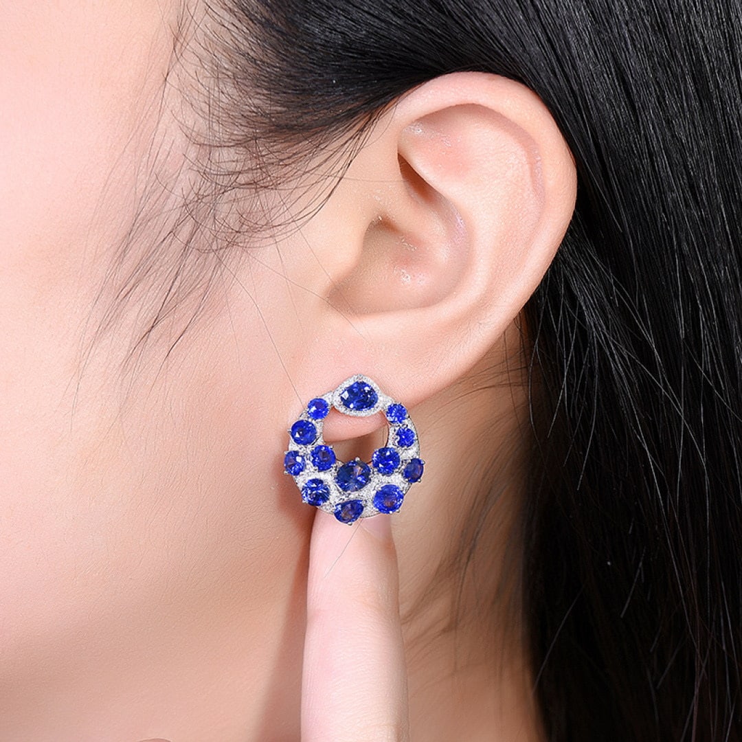 14k Gold 9.5 Ctw Natural Sapphire & Diamond Earrings - 7