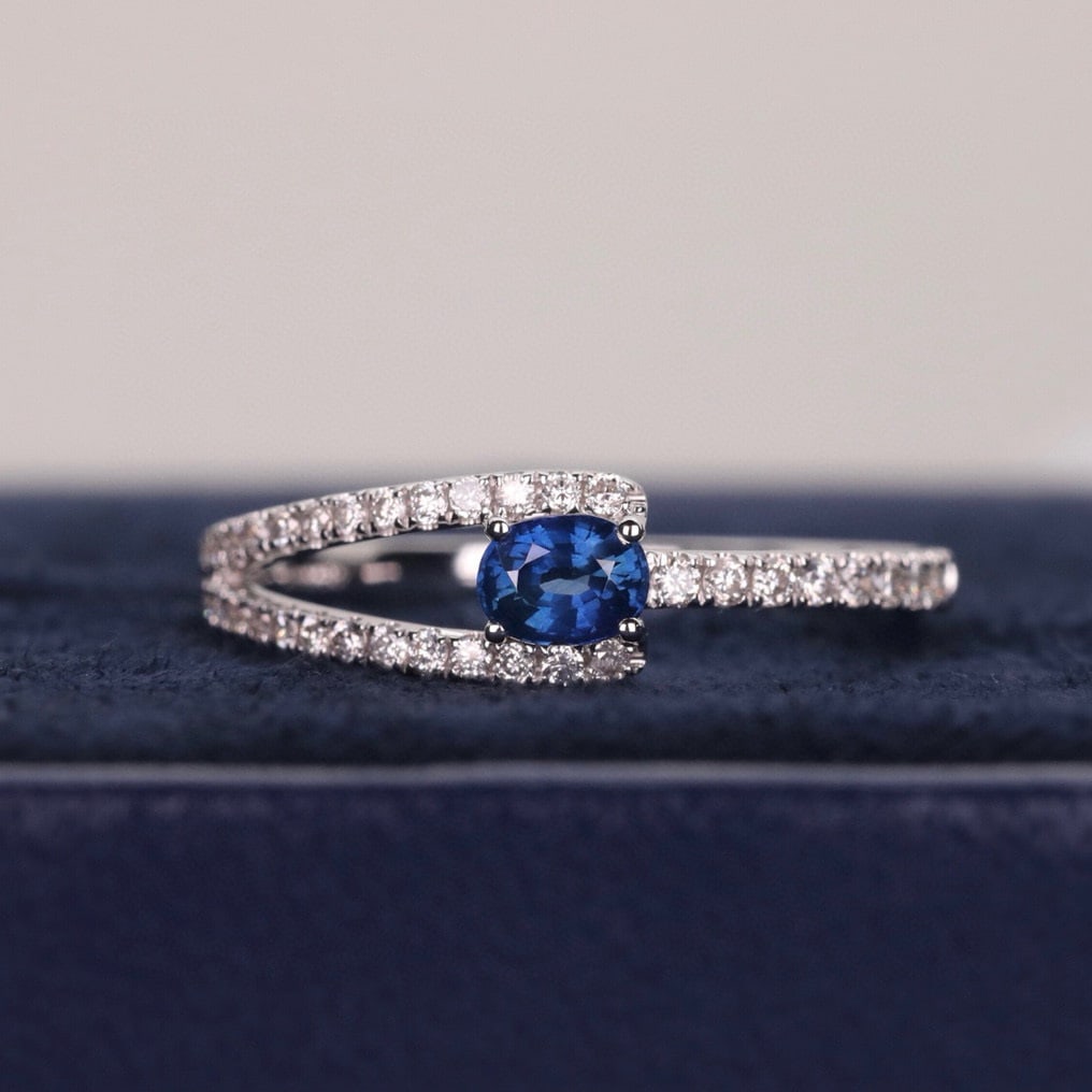 14k Gold 0.48 Ctw Natural Sapphire & Diamond Ring - 4