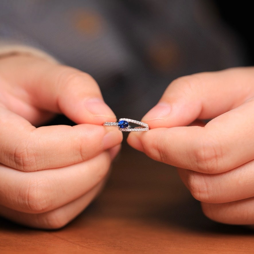 14k Gold 0.48 Ctw Natural Sapphire & Diamond Ring - 5