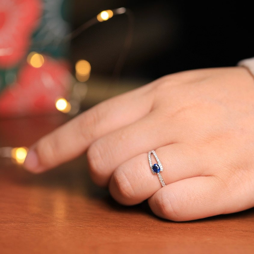 14k Gold 0.48 Ctw Natural Sapphire & Diamond Ring - 6