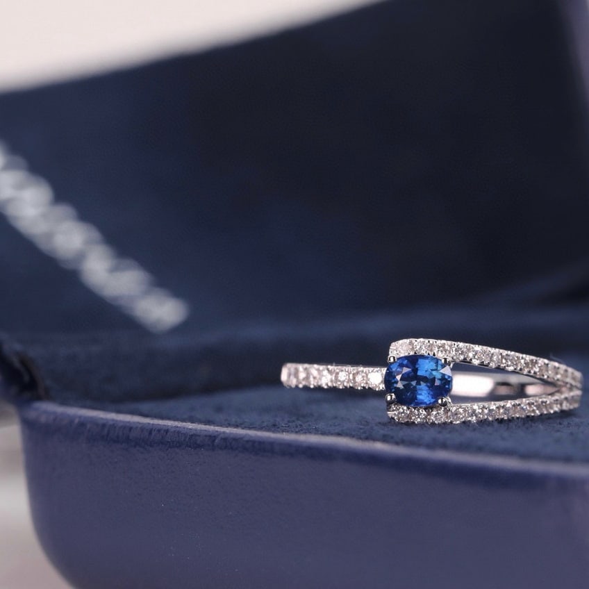 14k Gold 0.48 Ctw Natural Sapphire & Diamond Ring - 7