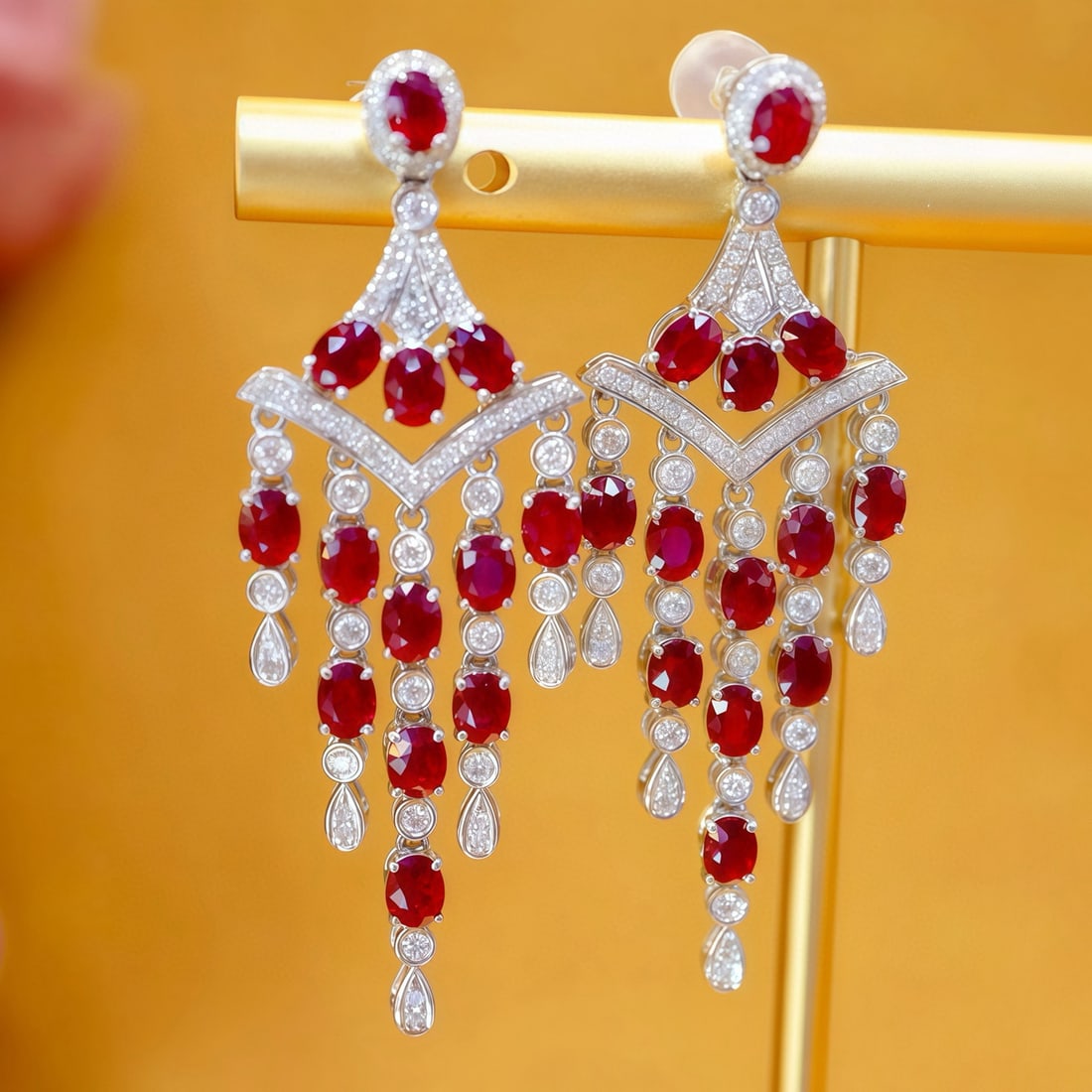 14k Gold 5.65 Ctw Natural Ruby & Diamond Earrings - 2