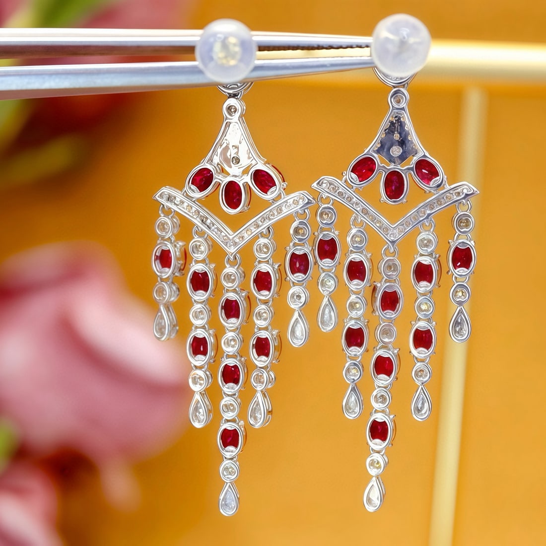 14k Gold 5.65 Ctw Natural Ruby & Diamond Earrings - 4